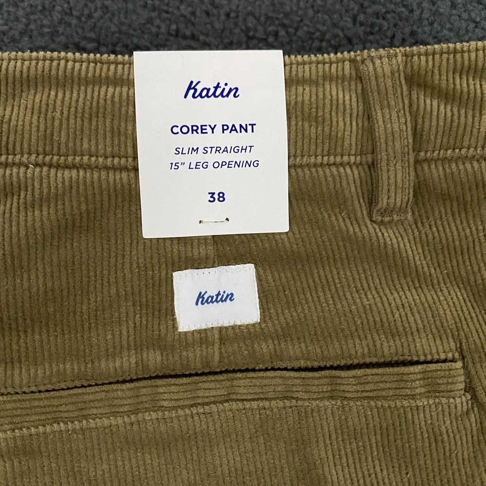 Katin Corey Corduroy Pant Mens 38x32 Slim Straight Chino Beige Brown